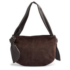 NWT Topshop Brown Suede Bag Hobo Shoulder Bag Leather Bow Knotted Strap